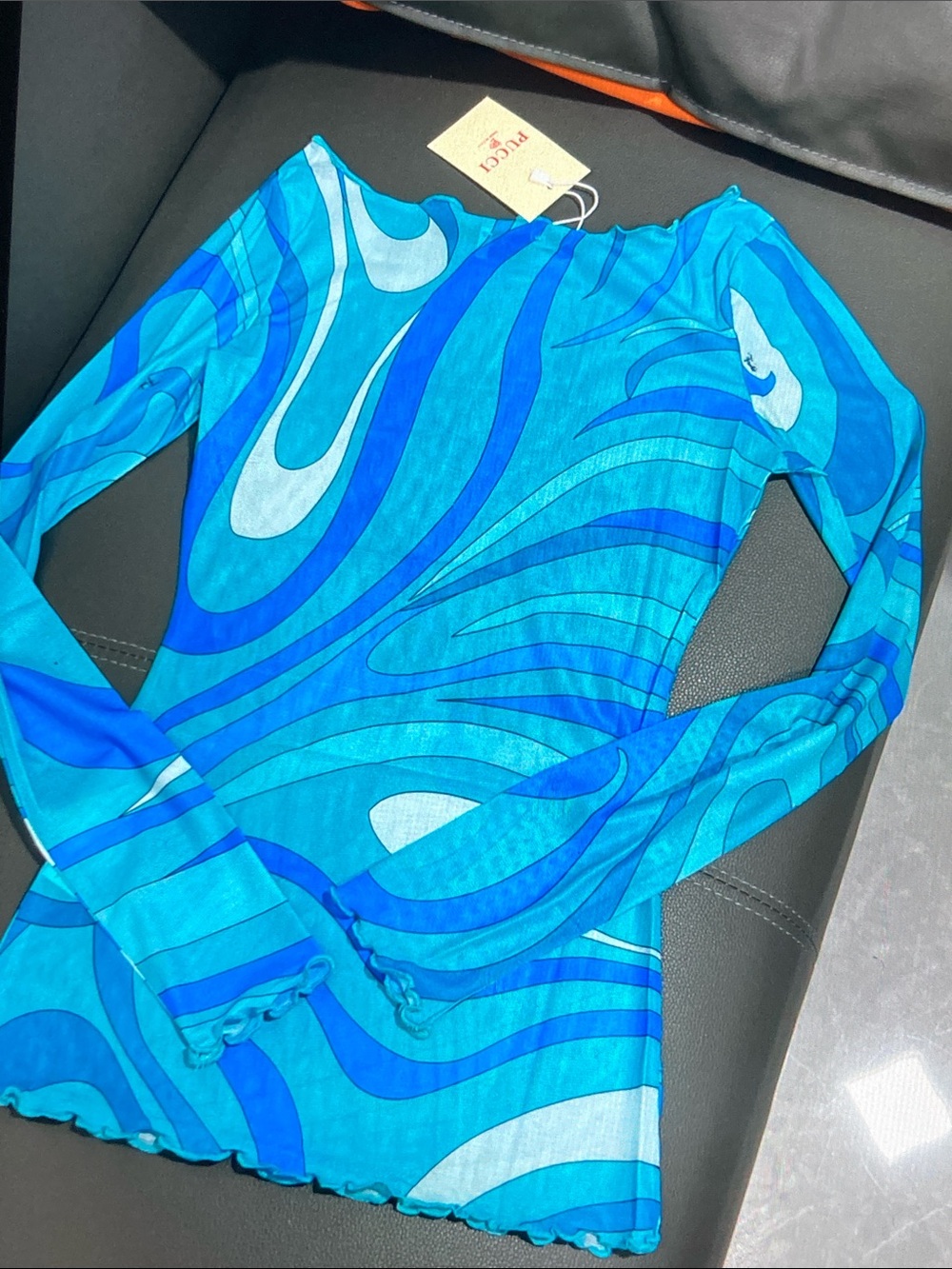 Emilio Pucci Blue & Turquoise Wave-Print Long Sleeve Tee - Picture 2 of 9